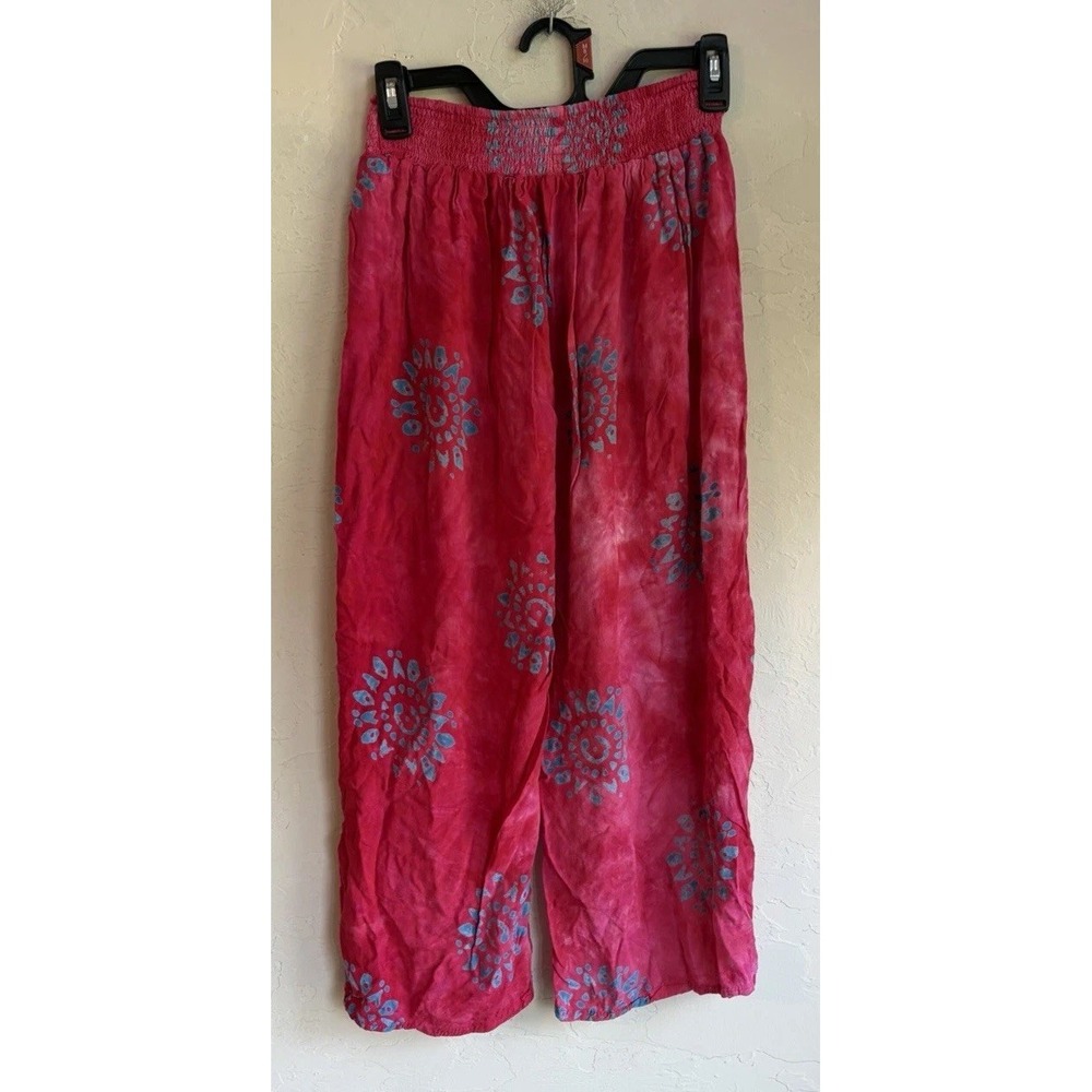 India Boutique Split Wide Leg Pants Boho Hippie Festival Pink Palazzo O/S Crop